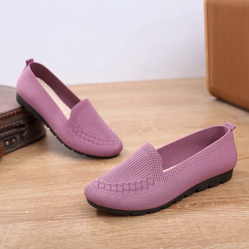 Plus-Size Women's Shoes, New Ethnic Style, Mom's Square Dance Fly-Knit Low-Top Fabric Casual Shoes, Fashionable Casual Women's Single Shoes