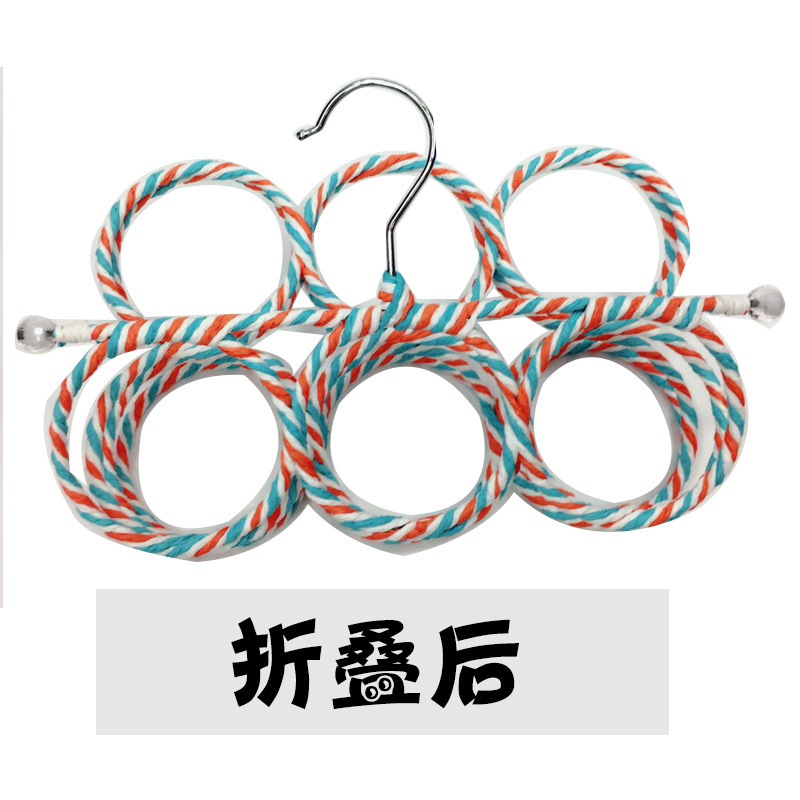 Cross-border Amazon colorful rattan scarf rack 28 ring foldable rope knitting clothes rack Tie Rack batch