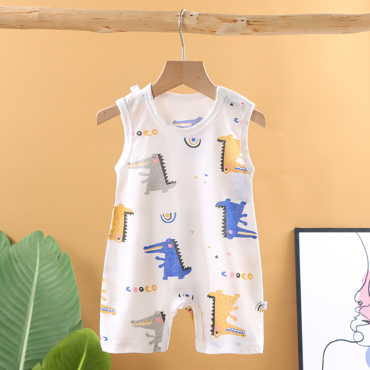 Thin Korean Style Summer 1-18 Months Baby Romper for Men and Women Baby Clothes Cotton Light Sleeveless Closed Crotch One-Piece Romper