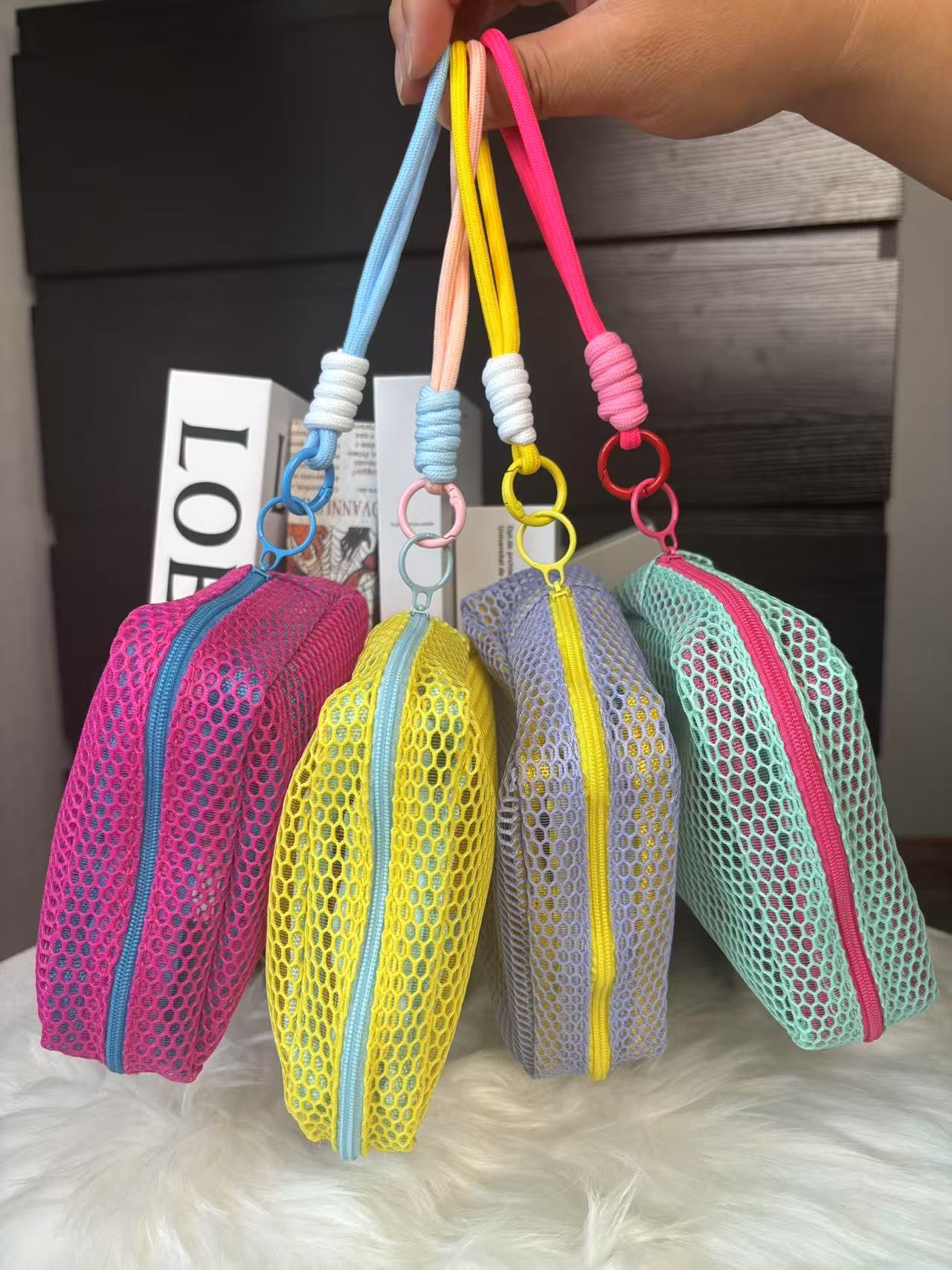 Cross-Border Mesh Storage Bag Dopamine Mesh Tofu Bag Large Capacity Mesh Cosmetic Bag Multi-Purpose Storage Bag Mesh