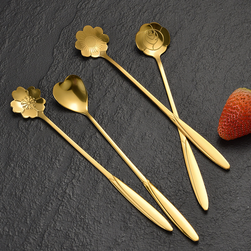 Stainless Steel Cherry Blossom Rose Bird's Nest Spoon Flower Spoon Heart-Shaped Coffee Spoon Glass Cup Souvenir Spoon with Printable Logo