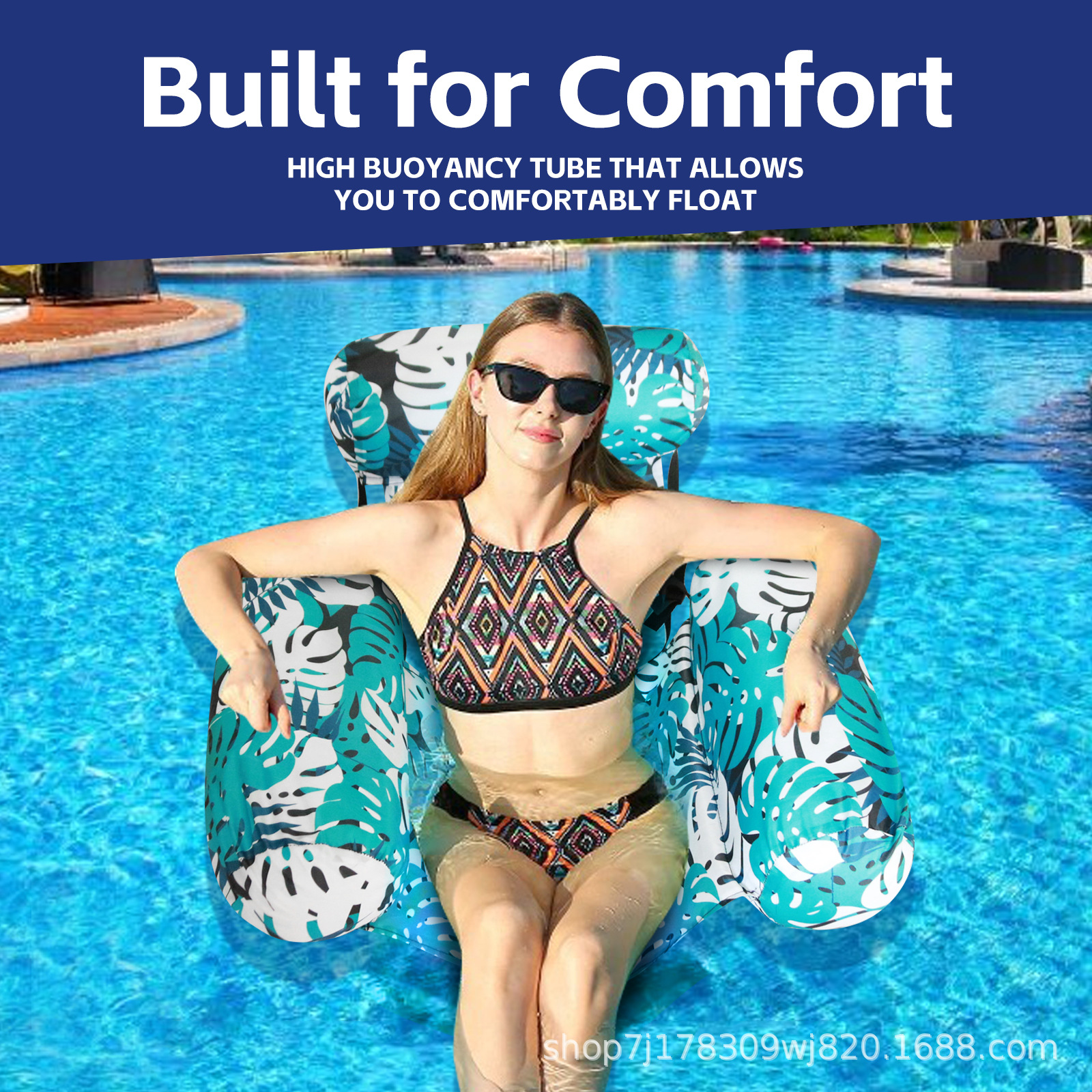 Three-Tube New Inflatable Seat Swimming Pool Hammock Foldableable Backrest Floating Row Inflatable Bed Maple Leaf Floating Row Cloth Cover Swimming Ring