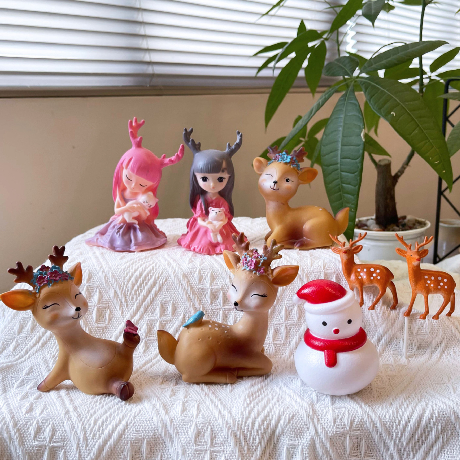 Christmas Cake Decoration Potted Plant Decoration Large Deer Reindeer Santa Claus Gift Snowman Christmas Tree Pine Branches