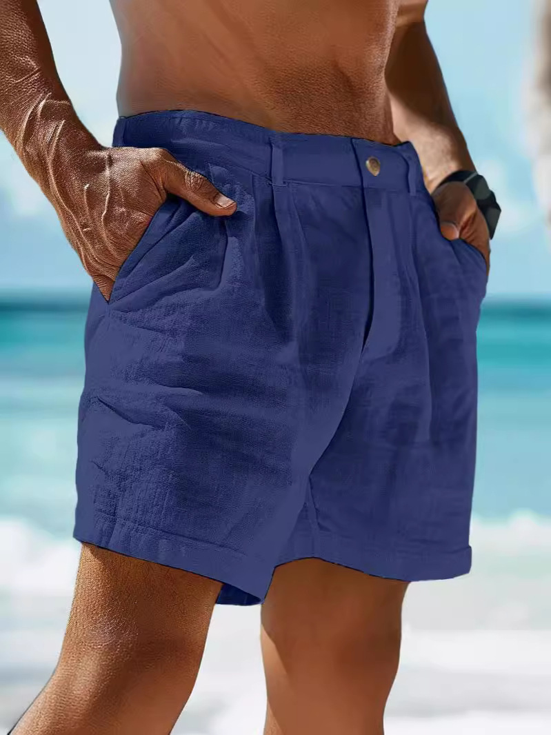 Men's Linen Shorts Summer Shorts Beach Shorts Button Pocket Comfortable Holiday Linen Cotton Blend Fashion