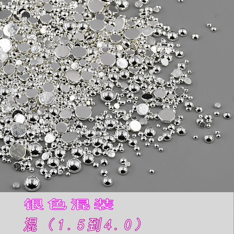 Color-Preserving Electroplated Small Round Half-Round Steel Beads, Solid and Non-Fading, Flat-Bottomed Half-Round Metal Decorations, Mixed Batch Nail Art Accessories