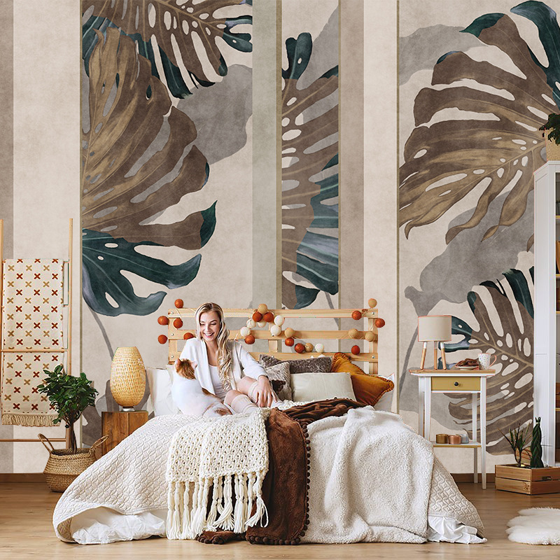 Southeast Asian Tropical Plant Wallpaper Abstract Turtle Bamboo Leaf High-End Wall Covering Bedroom Living Room Stereo Background Mural