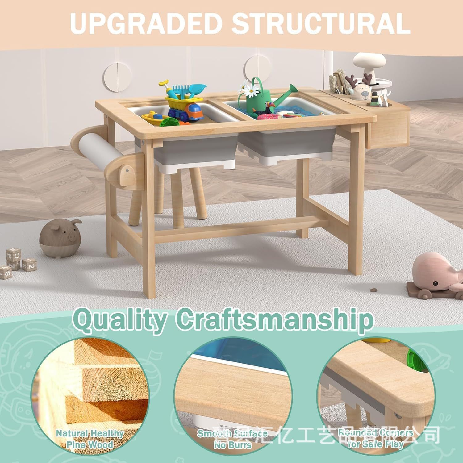 Wooden Toddler Sensory Table Baby Indoor and Outdoor Game Sand Table Educational Painting Table and Chair Multi-Purpose Baby Game Table