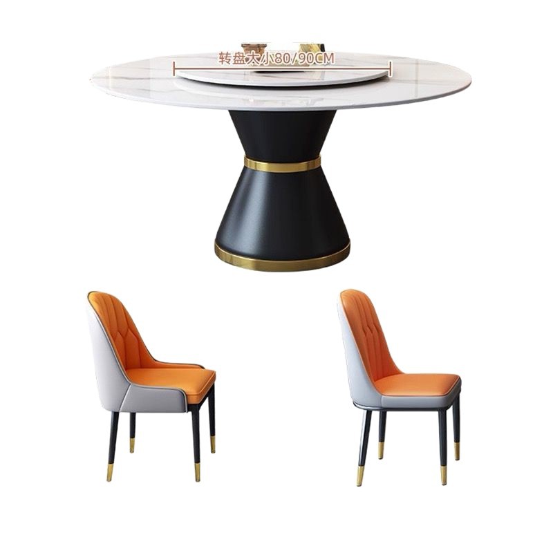 New Slate Dining Table with Turntable Round Table and Chair Combination Simple Modern Induction Cooker Home Dining Table Hotel Dining Table