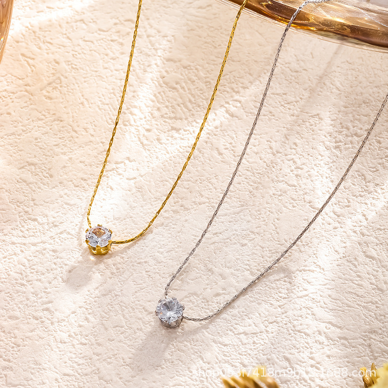 Ожерелье из титана и стали с золотыми шестиклыковыми цирконами, женственный интернет-знаменитость, универсальное, изысканное и простое ожерелье на ключицу 18K, не тускнеет