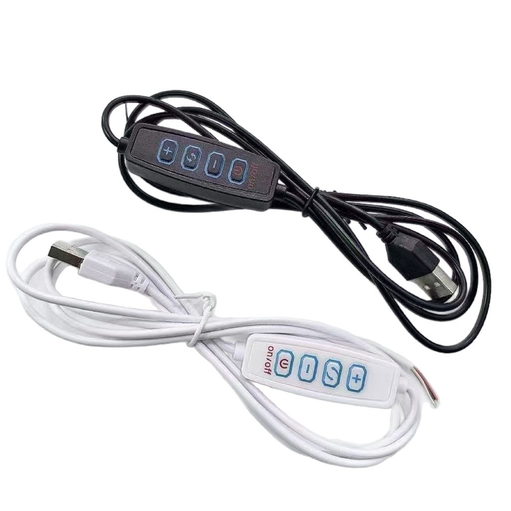 Dimming and Color Switching Switch Line Pure Copper 2A Fish Tank Light Night Light 5V Three-Color Switching Four-Key Led Light Strip Switch Line