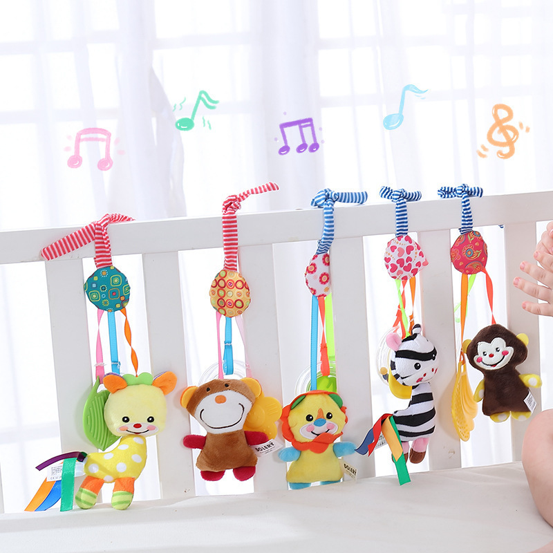 Dolery Newborn Music Crib Hanging Rubber Ring Rattle Stroller Hanging 0-1 Year Old Baby Stroller Pendant Toy