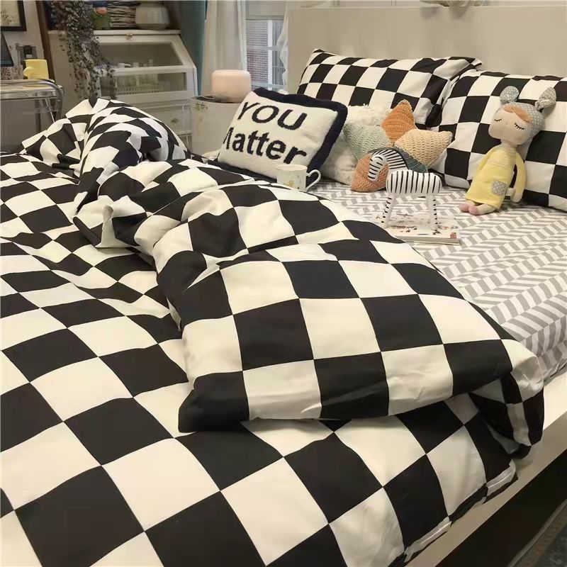 Plaid Thickeneded Twill Brushed Quilt Cover, Bed Bed Sheets Three-Piece Set, Four-Piece Set, Single-Piece Quilt Cover, Bedding