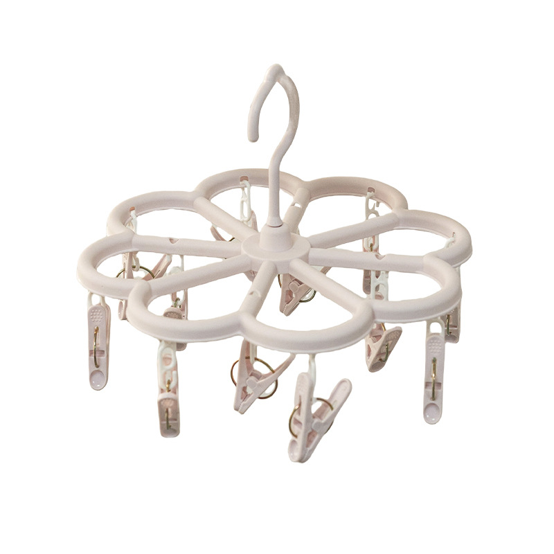 Hongerkang 12-Clip Drying Rack with Plastic Multi-Clips for Drying Baby Socks and Underwear, Foldable and Storage-Friendly