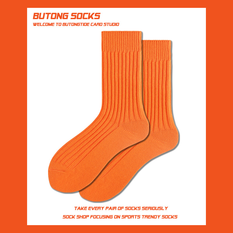 Shawn Yue Thick Line Socks for Men and Women Ins Trendy Brand Mid-Calf Socks Japanese Style Thickeneded Pure Color Sports Basketball Long High Socks