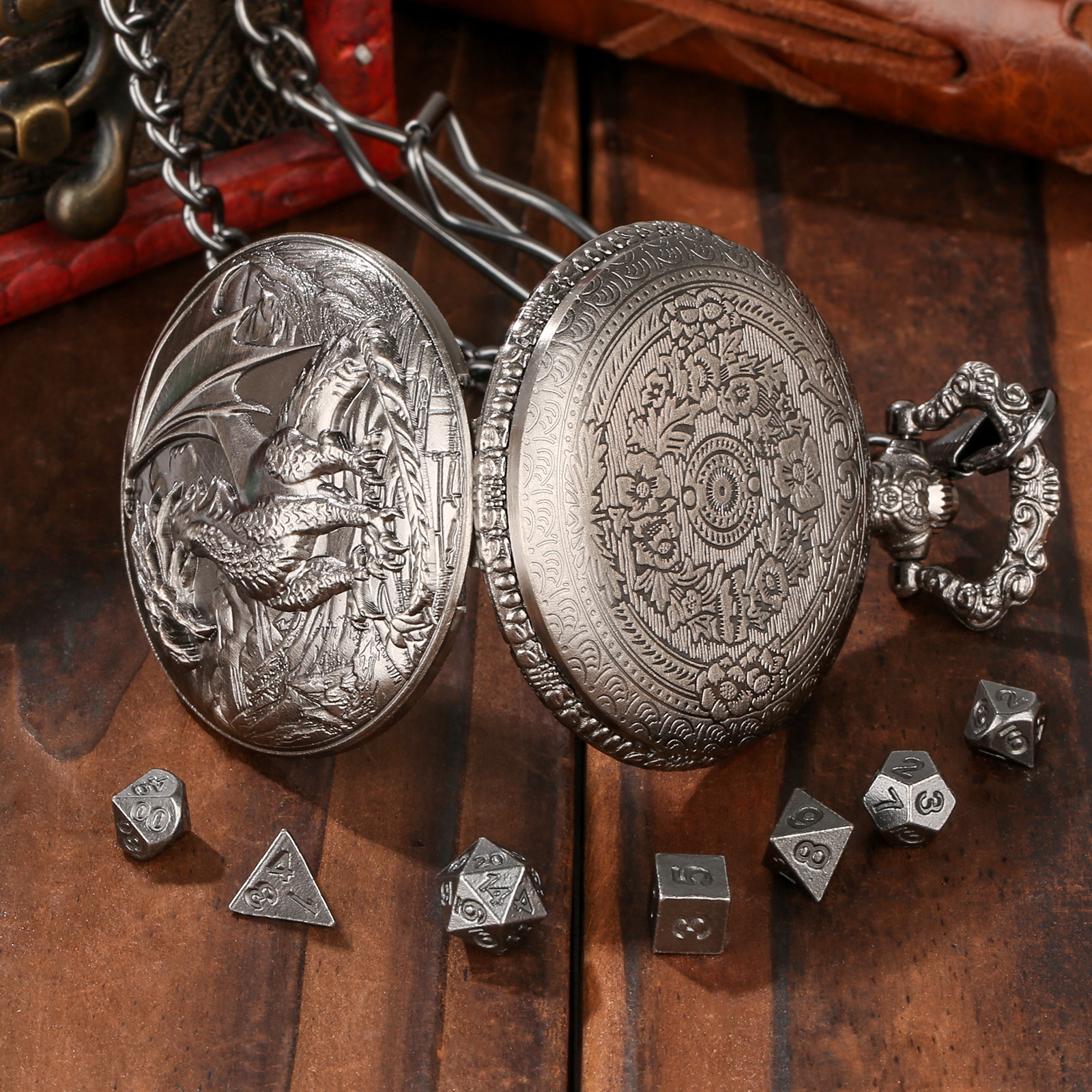 (Private model) DND dice jewelry pocket case retro three-dimensional relief Western dragon standing flick tail pocket case