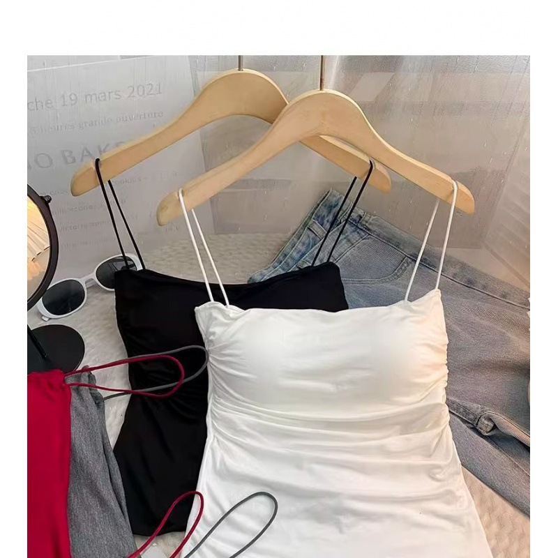 Pleated Suspenders Vest with Chest Pad Strapless Beautiful Back Sexy One-Piece Spice Girl No Steel Ring Inner Base Top