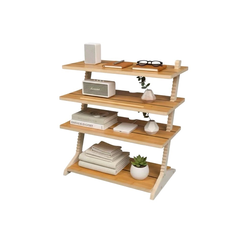 Wooden Rack for Placing Items, Documents, Flowers, Cups, Books, Wooden Table, Removable and Adjustable Shelf Clips