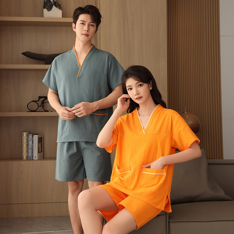 Cotton Sweat Clothes Bath Clothes suit Men's and Women's Couple Massage Foot Healing Clothes plus size Home Clothes Pajamas Beauty Scraping Clothes