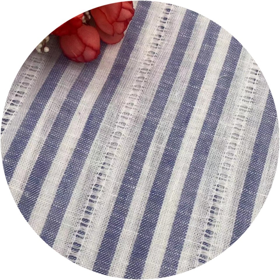 L/R hemp cotton blue and white striped knit yarn-dyed fabric hollow shirt fabric spring and summer new factory direct supply