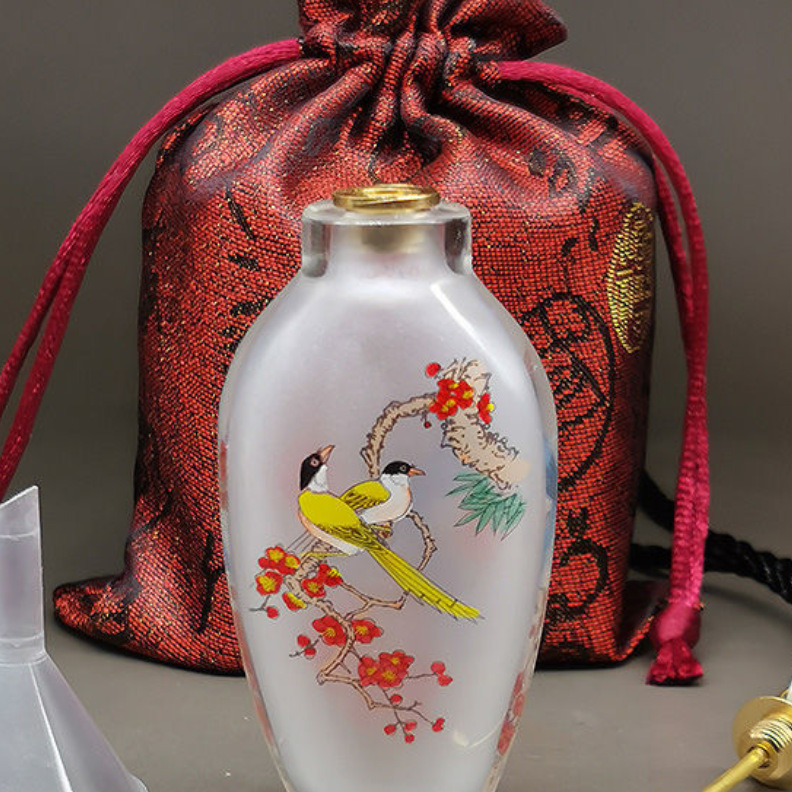 Inlaid Snuff Bottle Long Strip Pot Handicraft Optional Snuff Powder Set Qingming Riverside Scene Glass Ornament Gift