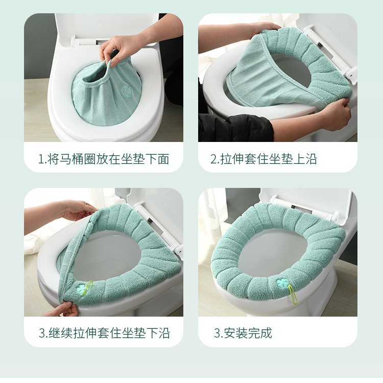 Winter Plush Toilet Seat Cover with Thickened Handle, Plush Household Winter Warm Universal Toilet Cover, Washable