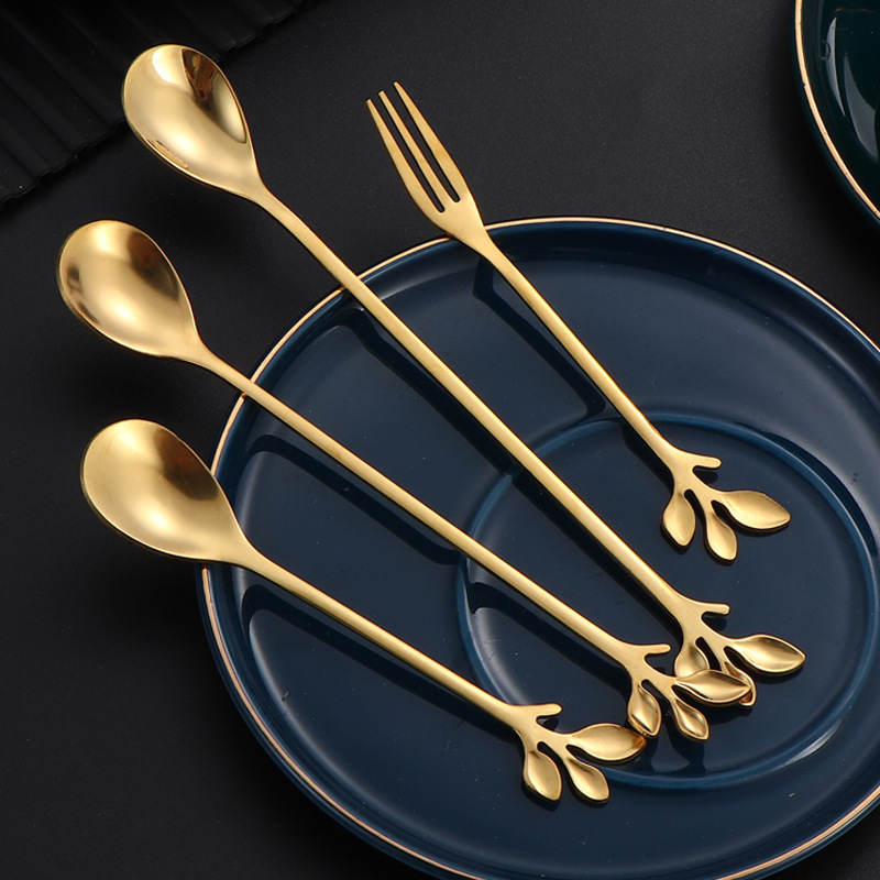 Stainless Steel Cherry Blossom Spoon Creative Leaf Spoon Fork Coffee Stirring Spoon Flower Spoon Dessert Bird's Nest Spoon Fork Gift Spoon