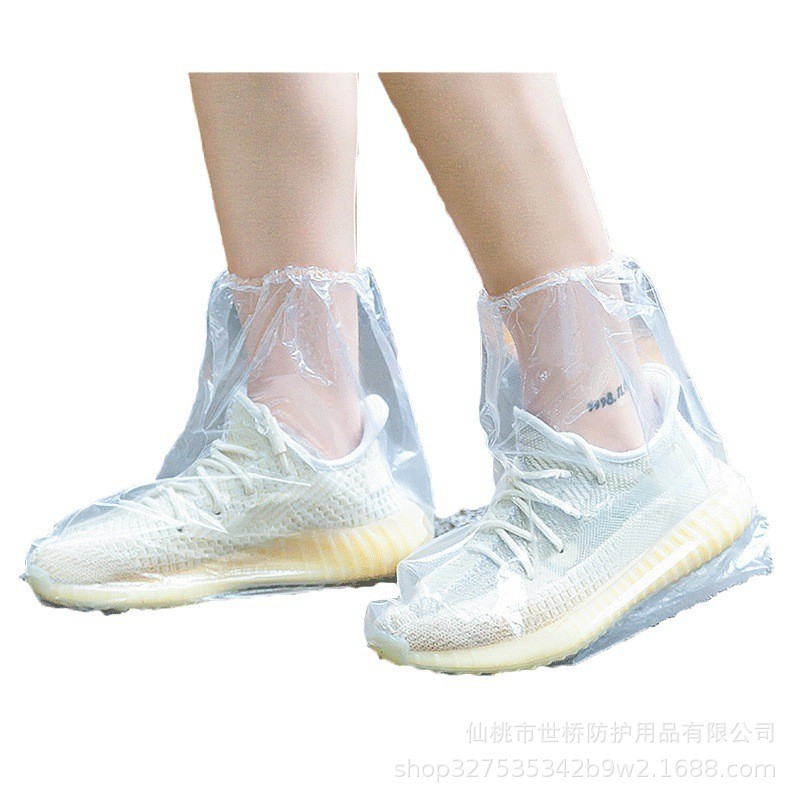 Disposable shoe cover waterproof anti-slip rainy day thickened wear-resistant plastic shoe cover long foot cover breeding boot cover for men and women