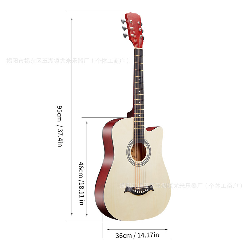 Factory Wholesale Guitar 38inch Folk Acoustic Guitar Popular among Beginners Practice Piano Jita Cross-Border Supply Instrument Factory