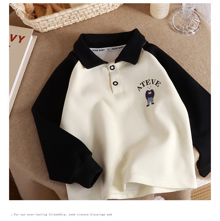 New Polo Shirt Sweatshirt 2025 Spring and Autumn New Children's Turn-Down Collar Long-Sleeve Base Shirt for Older Children Patchwork Shirt