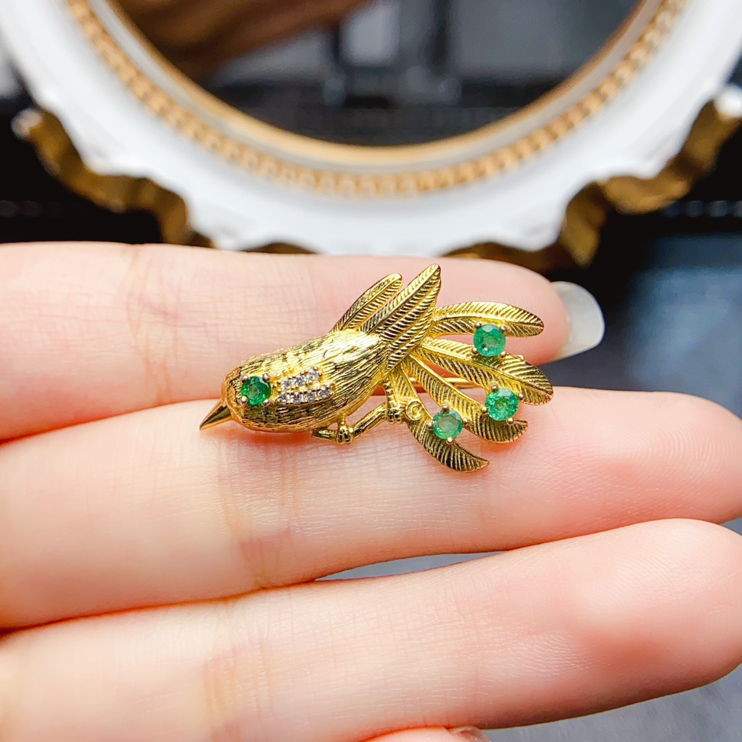 Новая брошь из натурального изумруда, инкрустированная серебром S925, основной камень 2.5мм, оптовая продажа женских украшений