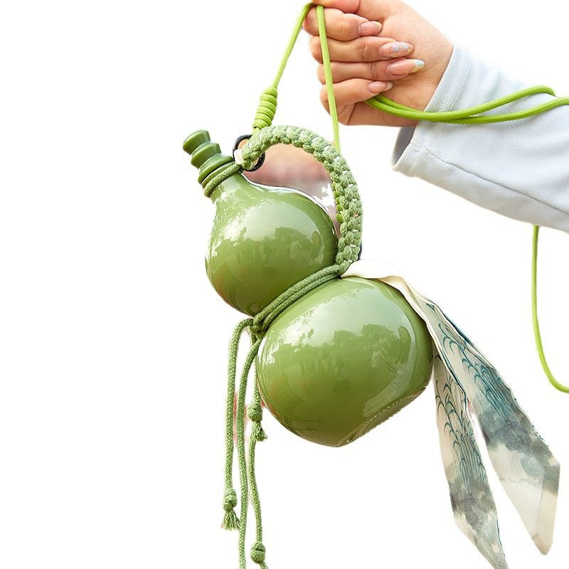 Manufacturer Wholesale 500ml Imitation Porcelain Retro Glass Gourd Water Bottle Beverage Dispensing Sealed Juice Bottle Gourd Wine Bottle