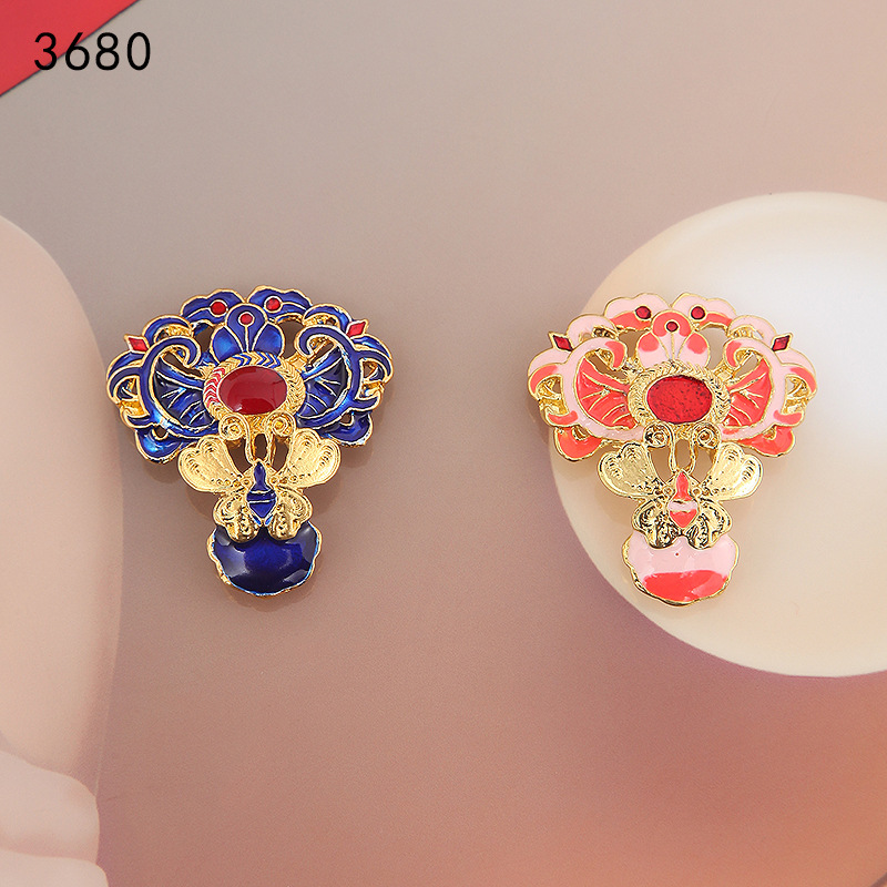 Drunk Flower Pavilion Alloy Dripping Oil Powder Burnt Blue Ball Flower Cloisonne Ancient Style Han Dynasty DIY Hairpin Jewelry Material Accessories