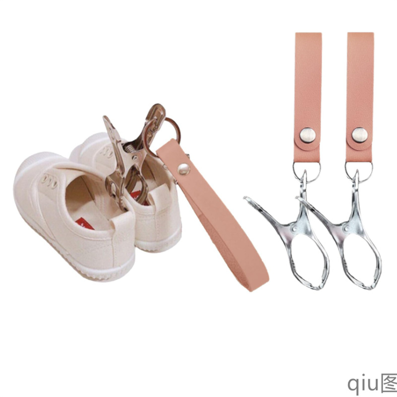 in stock simple ins leather shoe clip for baby stroller multi-functional pu leather storage clip for drying shoes clip