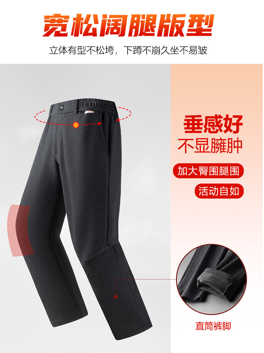 2025 Winter Thick Fleece-Lined Men's Casual Pants Warm Sheep Wool Blend Woolen Men's Loose Fit Middle-Aged Dad Pants