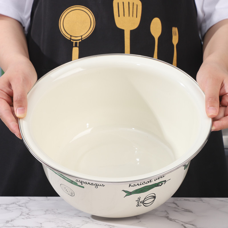 Enamel Kitchen Household Basin and Basin for Beating Eggs and Washing Vegetables, Enamel Basin for Mixing Vegetables, Sturdy Enamel New Model