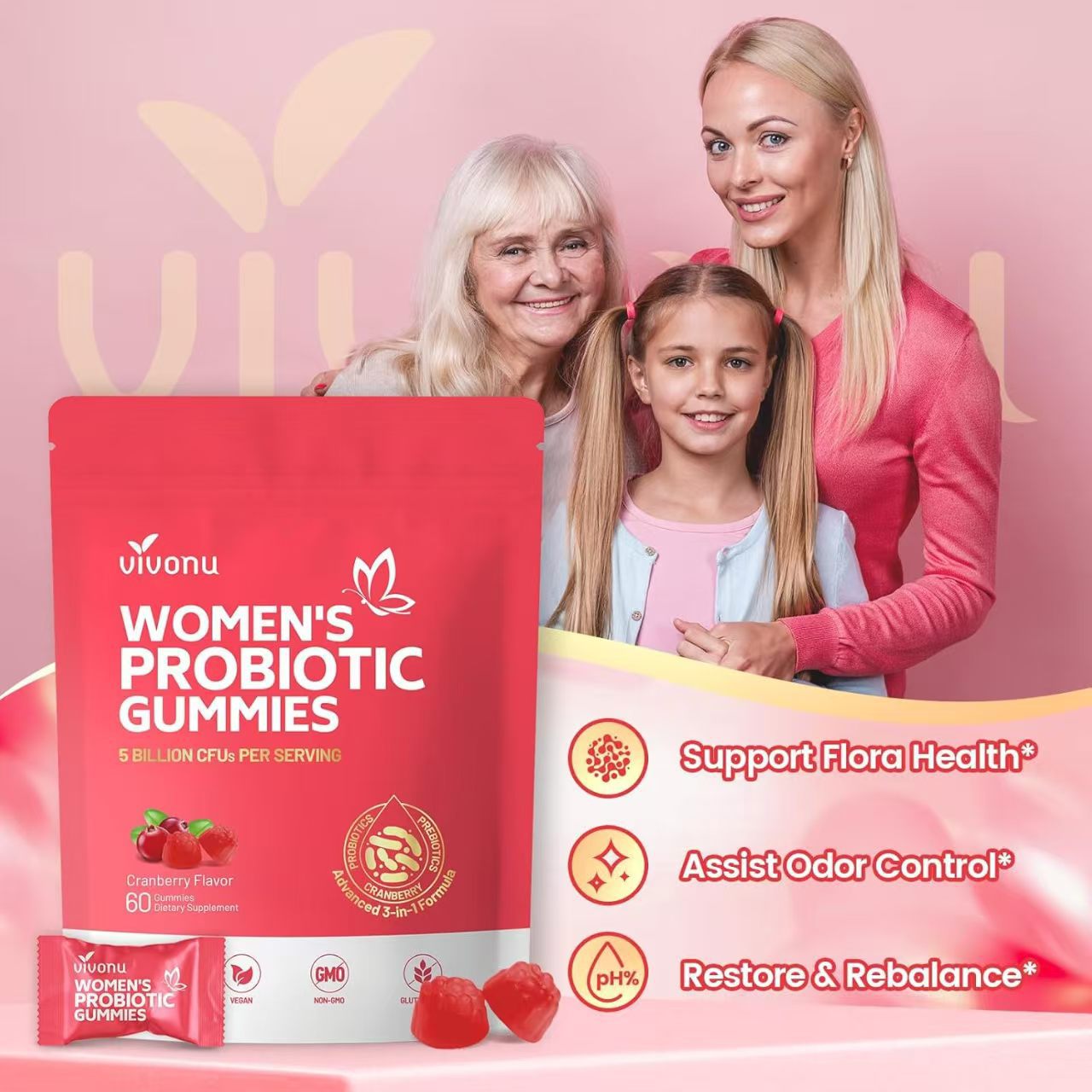 Cross-Border Supply of Tk Amazon Cross-Border Popular 60 Capsules of Women's Probiotic Gummies Women's Probiotic