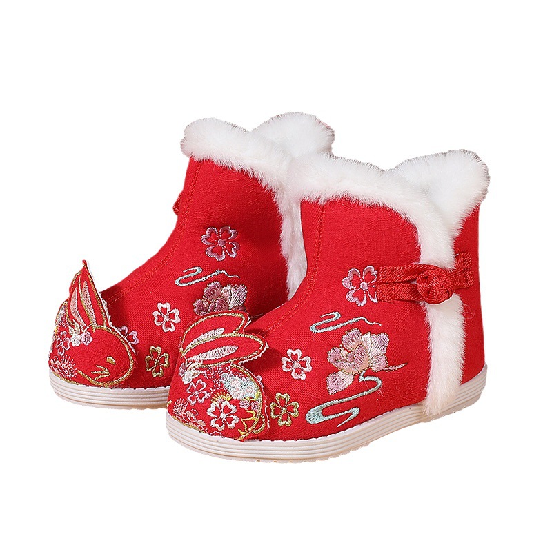 New Winter Costume Boots, Shoes, Girls' Chinese Style Snow Boots, Embroidered Shoes, Kidsren's Cotton Shoes, Han Dynasty Shoes, New Year's Shoes