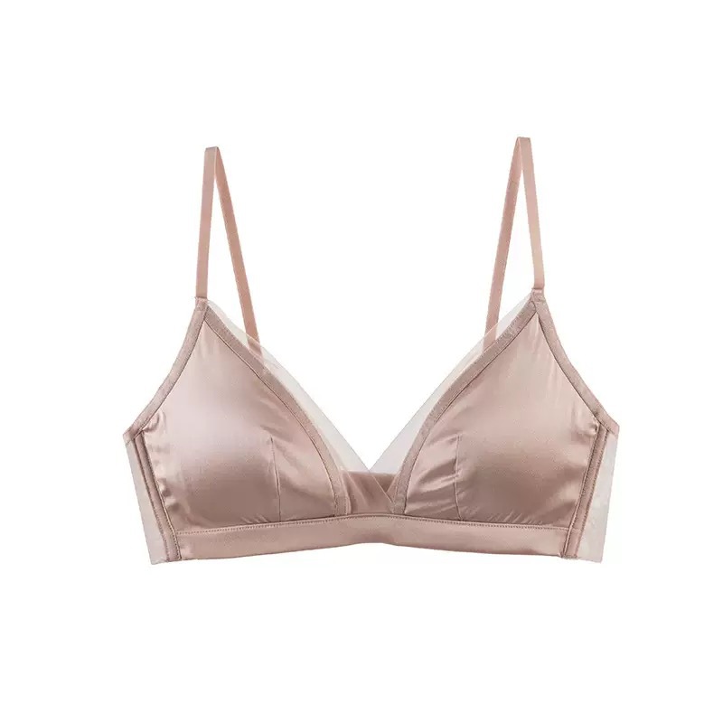 Autumn and Winter New Style Silk Wire-Free Bra for Women, Mulberry Silk French Intimates Bra, Big Breasts Appear Smaller and Prevent Sagging