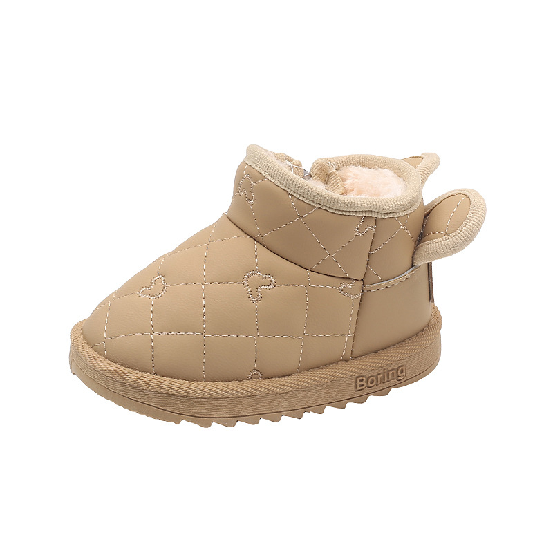 Baby snow boots winter fleece-lined cotton shoes baby toddler shoes baby baby shoes Korean style milk tea ears