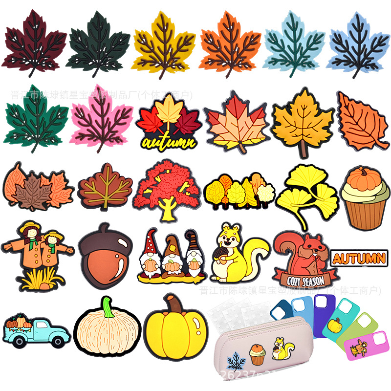 Чехол для мобильного телефона на День благодарения с декоративным патчем, ПВХ, карандашница, аксессуары для чехла, мультяшный листик