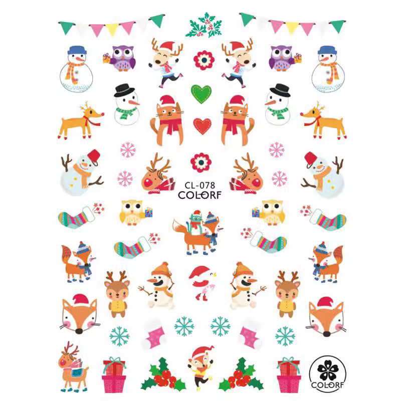 Cross-Border Export Popular Cl Simulated Gold Foil Nail Art Stickers Christmas Decoration Snowman Snowflake Nail Art Stickers Laser Wholesale