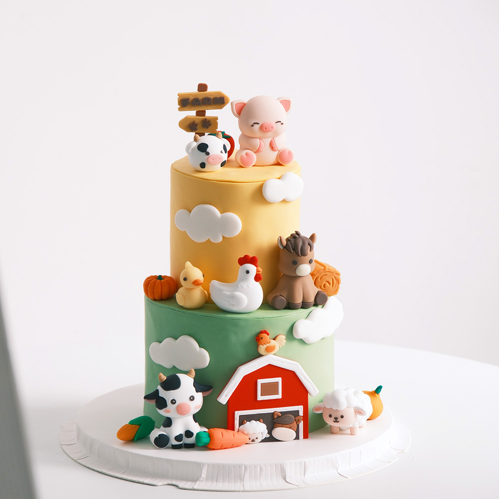 Internet Celebrity Farm Series Cake Decoration Ornaments Piglet, Pony, Lamb, Chick, Duck, Haystack Ornaments Doll Desktop