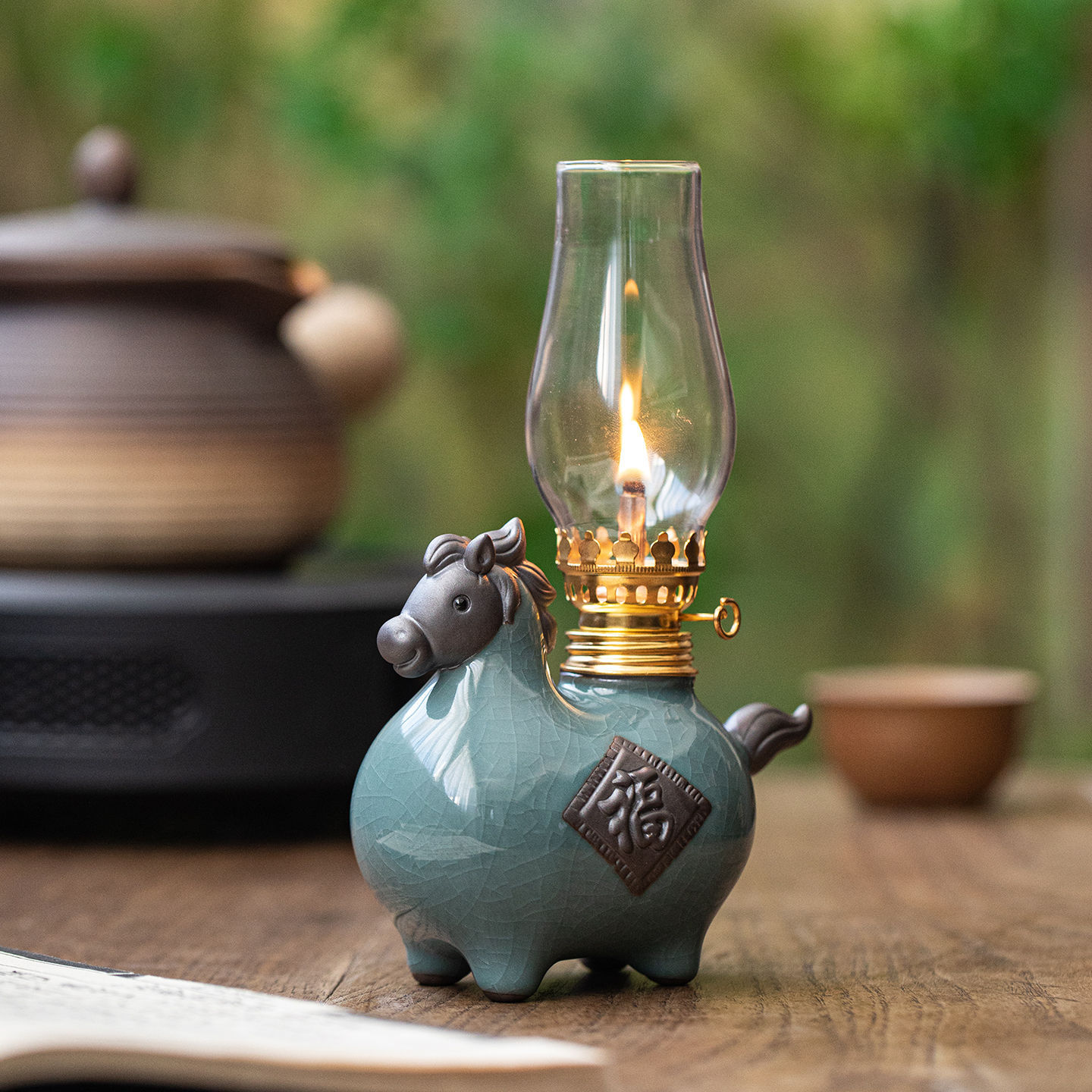 Керамическая лампа в китайском стиле "Танский конь" для масла, украшение, вечная лампа, лампа для чайной комнаты, атмосфера двора, высококачественная керосиновая лампа