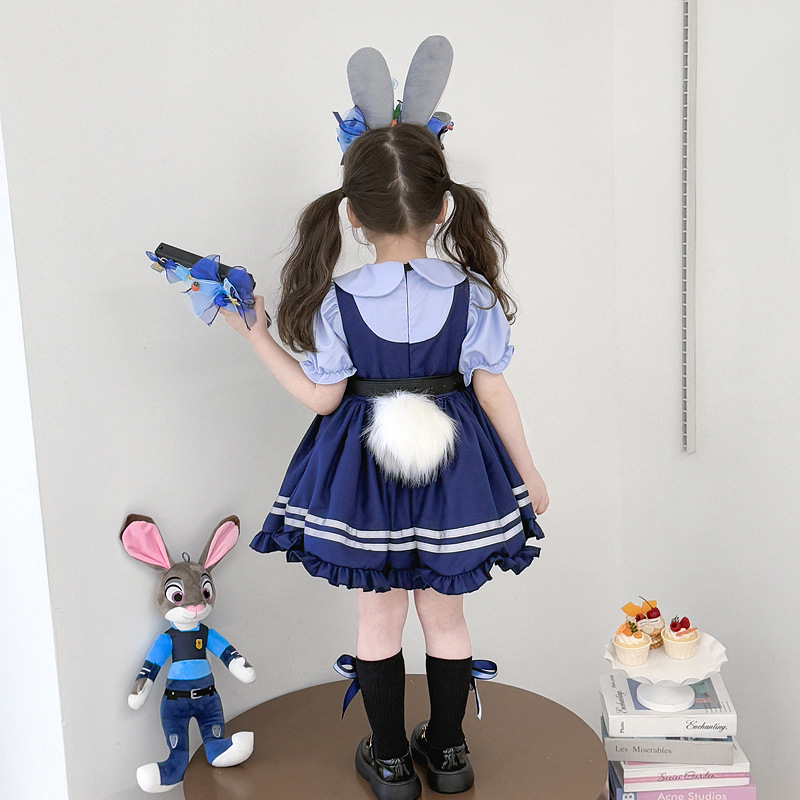 Girls Rabbit Police Officer Princess Dress Summer New Children's Cartoon Puff Skirt Birthday Dress Lolita Dress