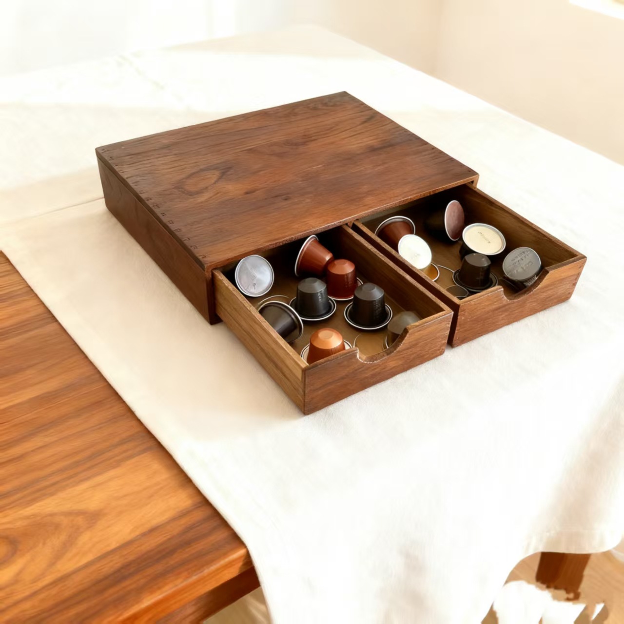 Spot Wooden Coffee Capsule Drawer Storage Rack Coffee Machine Base Bracket Household Tea Set Storage and Organization Rack