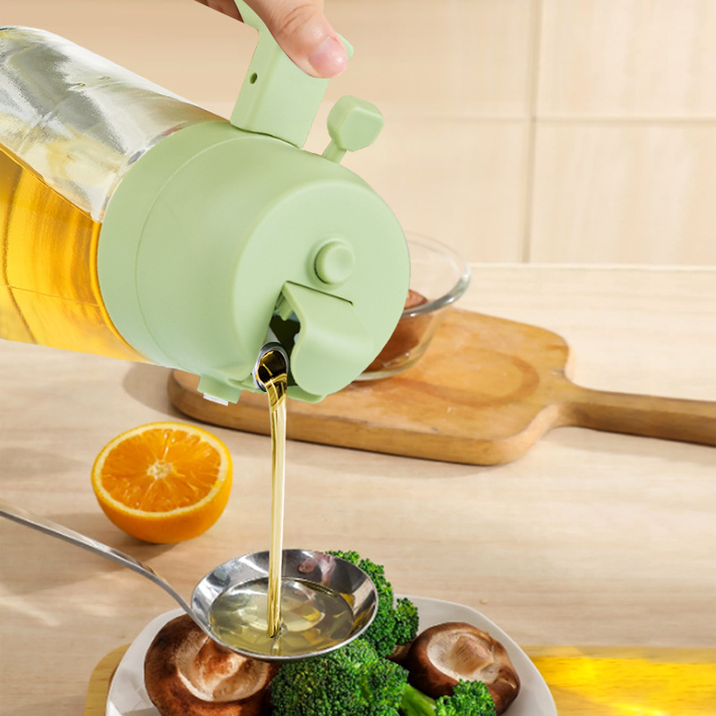 Transparent glass Oiler 2-in-1 automatic opening and closing oil bottle spray and pouring integrated kitchen household sauce vinegar seasoning bottle