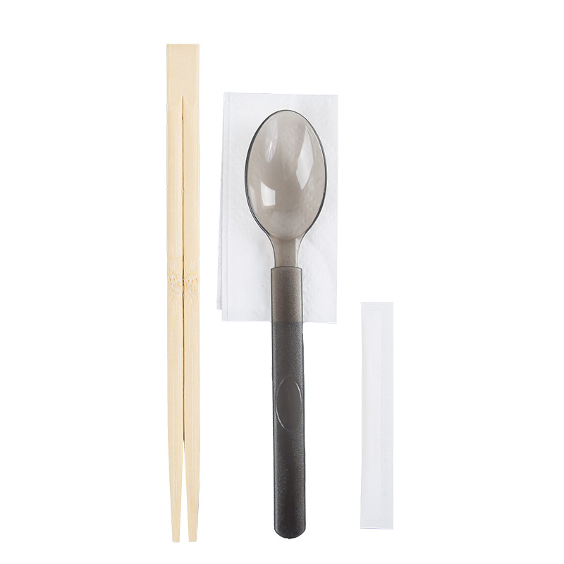 Disposable American Spoon and Chopsticks Four-piece Set Meal Package Takeaway Bibimbap Light Food Hardened Rich Spoon Paper Towel Toothpick