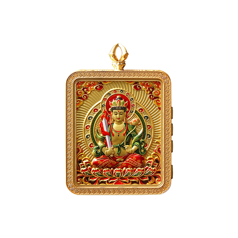 Tangka Xizang Ornaments Source Manufacturer Retro Gilt Pendant Five Elders Eight Patron Saints Double-Sided Portrait Portable Buddha