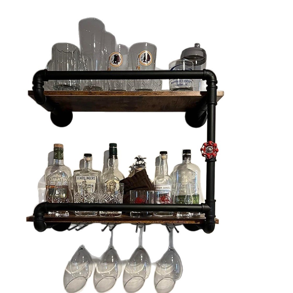 Industrial Wall Mounted Wine Rack Metal Hanging Wine Rack Floating Bar Rack Bottle Holder Storage Rack Wooden Shelf Wall Shelf