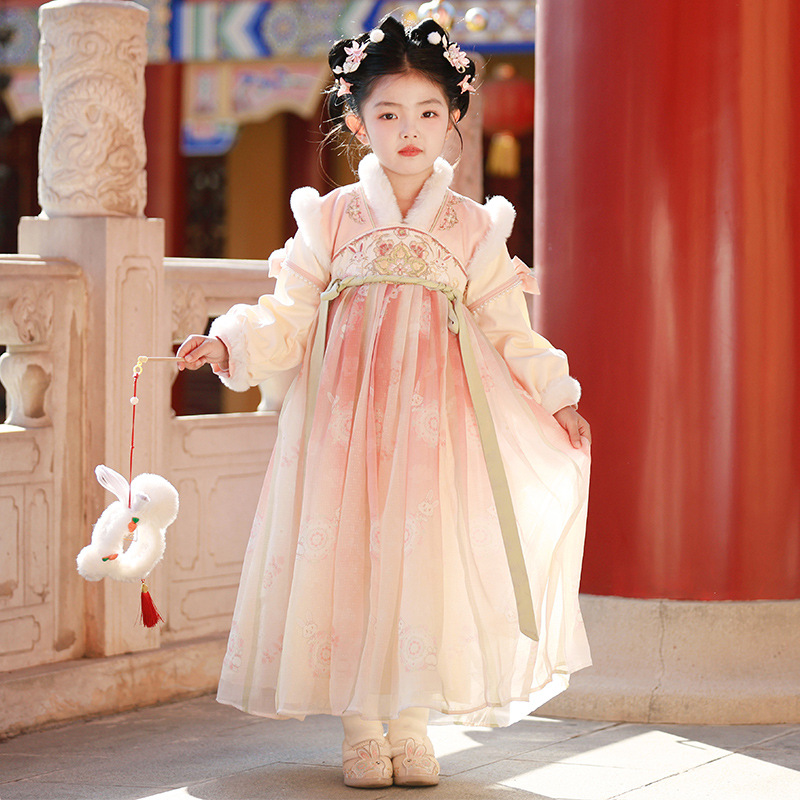Girls' Hanfu Autumn/Winter New Traditional Chinese New Year Outfit Children's Ancient Style Super Fairy Tang Suit Girl's New Year Dress